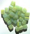 30 9x10mm Matte Green, Yellow, White Marble Cube Beads